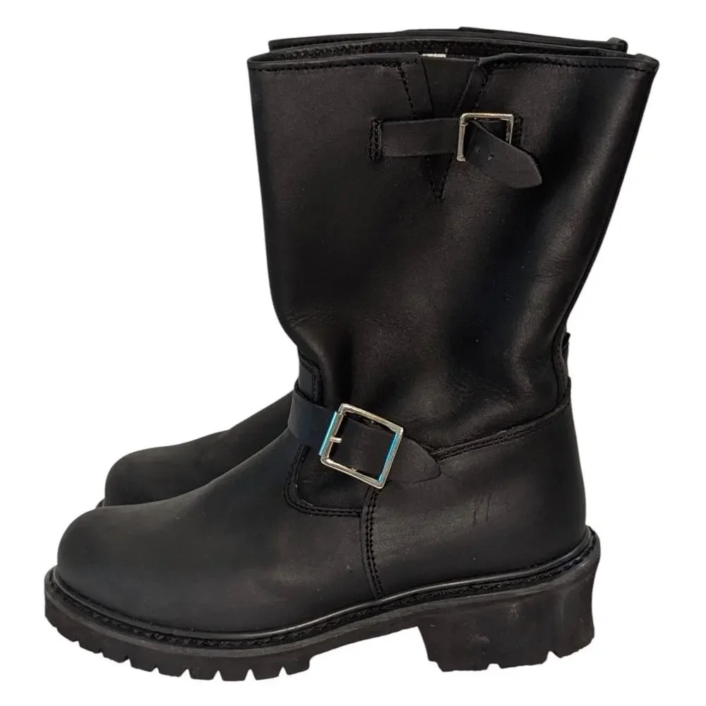 ClimaTex Black Leather Engineer Motorcycle Boots Buckle Mid Calf Lug Men's 8.5
